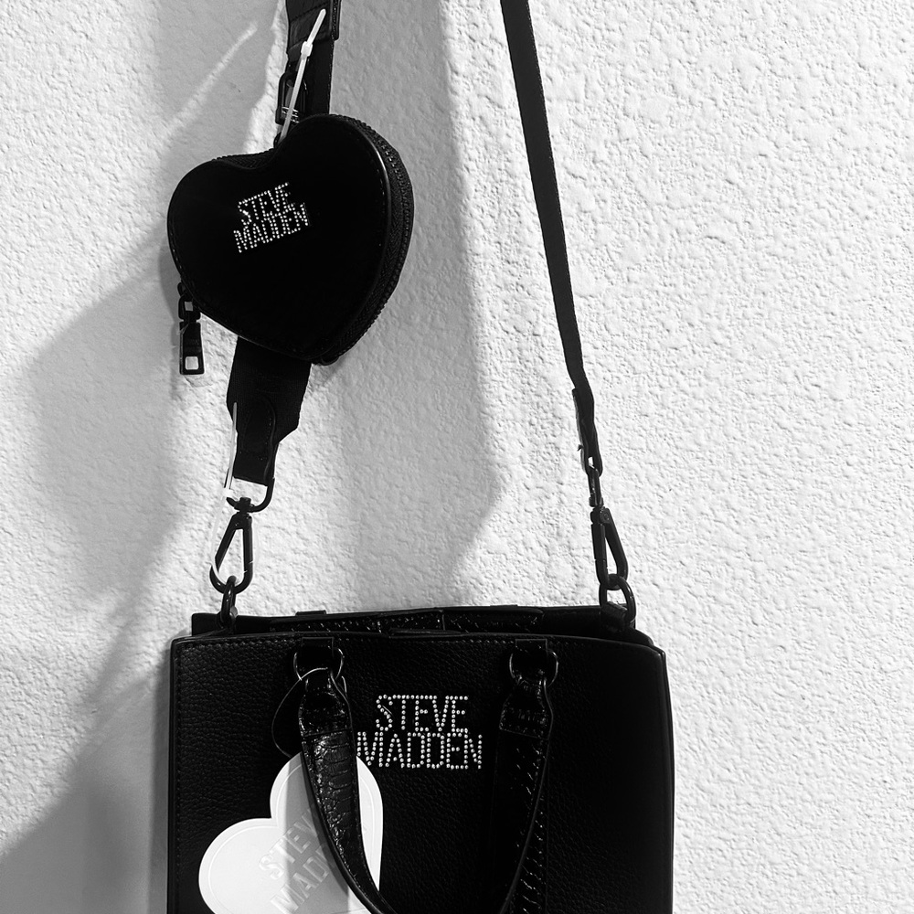 Steve Madden Black Crossbody Bag with Heart Pouch